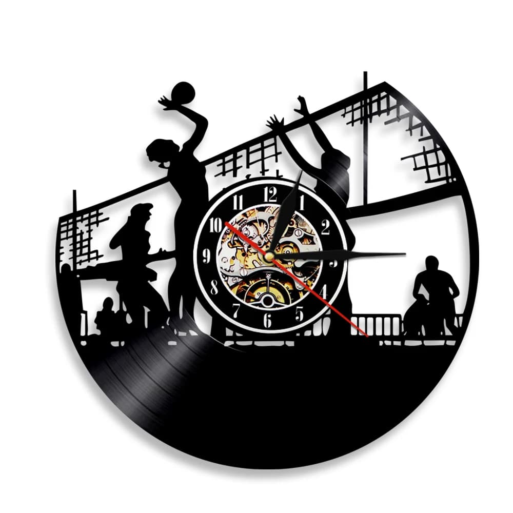 Pallavolo Orologio Da Parete I Giocatori di Beach Volley Disco In Vinile Orologio Da Parete Sport di Squadra Orologio Da Parete Orologio di Design Moderno Complementi Arredo Casa