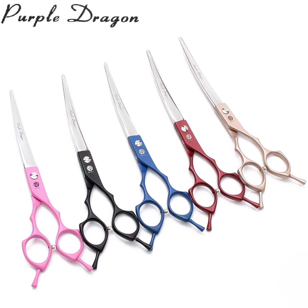Purple Dragon 6.5 "7" Giappone 440C Forbici per toelettatura cani Cesoie dritte Chunker Shars Up/Down Forbici curve Forbici per animali domestici Z4009
