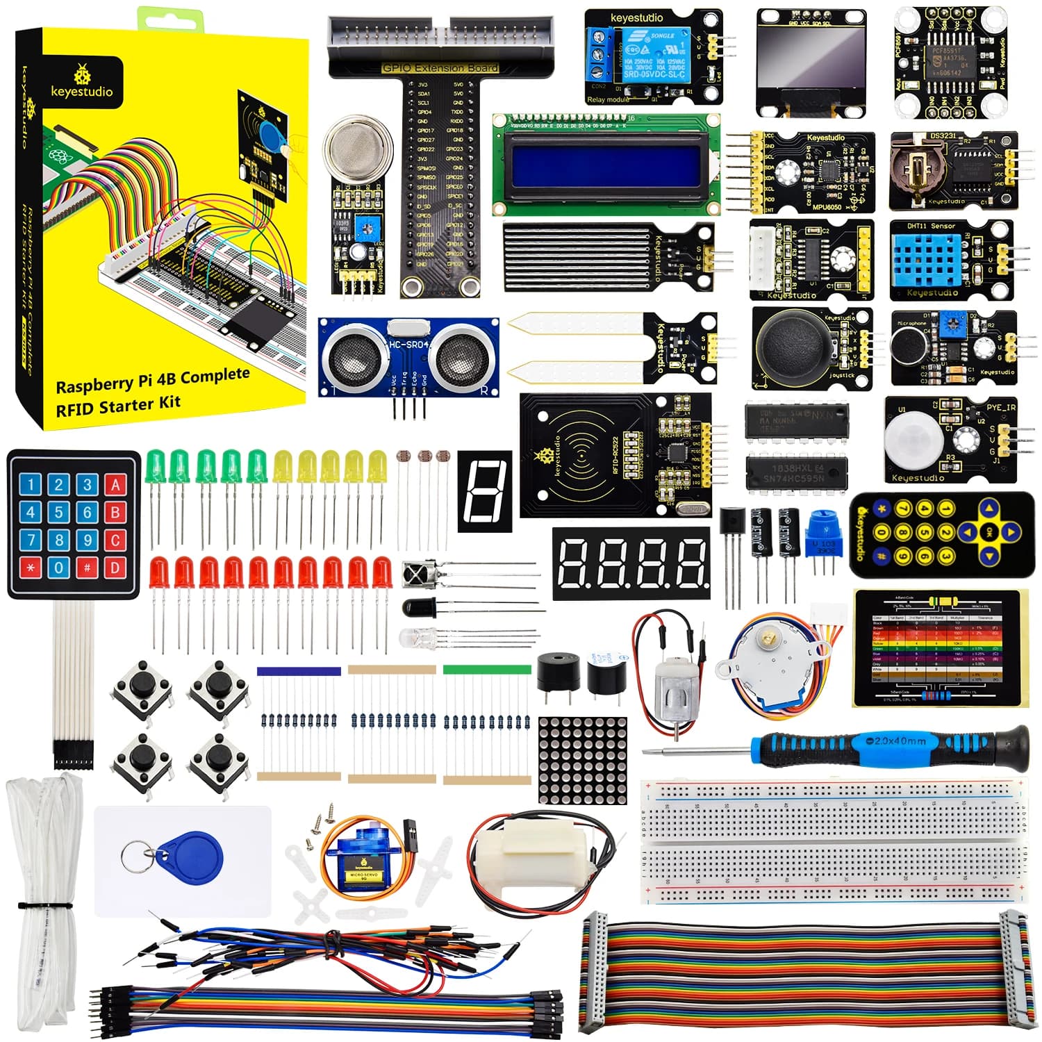 NUOVO! Keyestduio Raspberry Pi 4B Kit completo iniziale RFID Kit elettronico fai da te 40+progetti Programmazione Linux e Python C