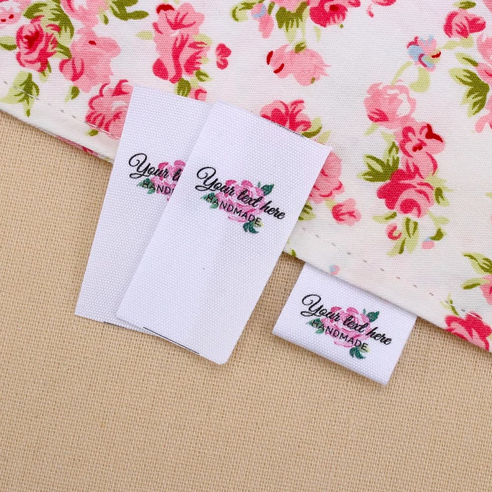 Etichetta per cucire personalizzata, etichette in tessuto, logo o testo, nastro di cotone, design personalizzato, fiori (md3044)