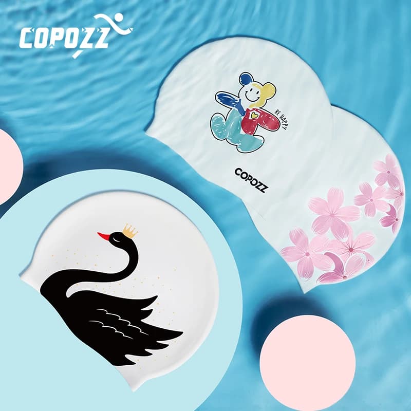 COPOZZ Women's Cappello Silicone Pool Ear Protection Long hair Large swim head professional waterproof swim head for adults