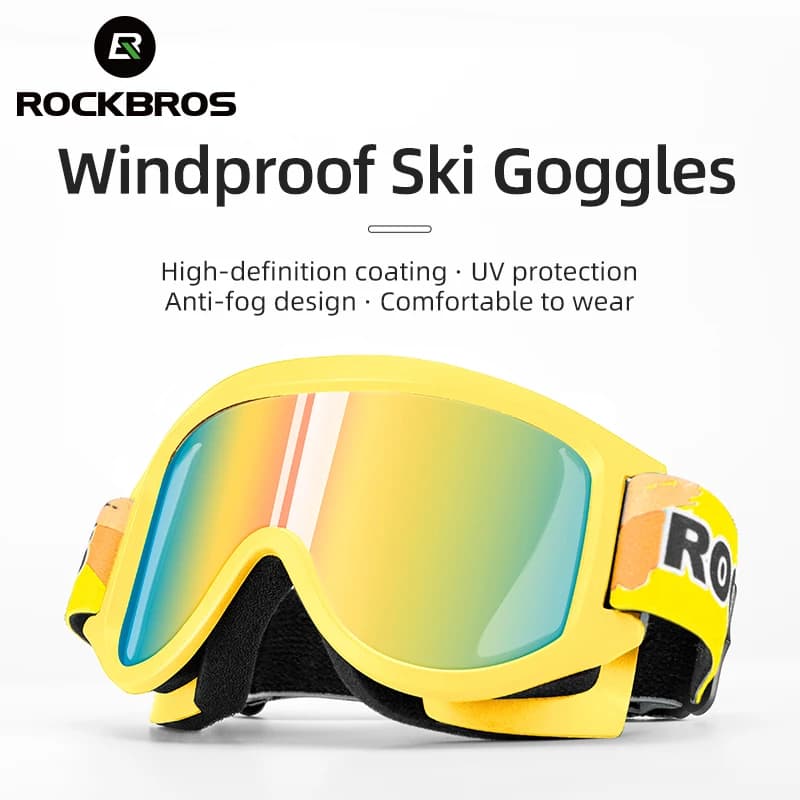 ROCKBROS Occhiali da sci Antivento PC Alta tenacità Lente a doppio strato Protezione ultraleggera UV400 Occhiali antiappannamento Occhiali per bambini