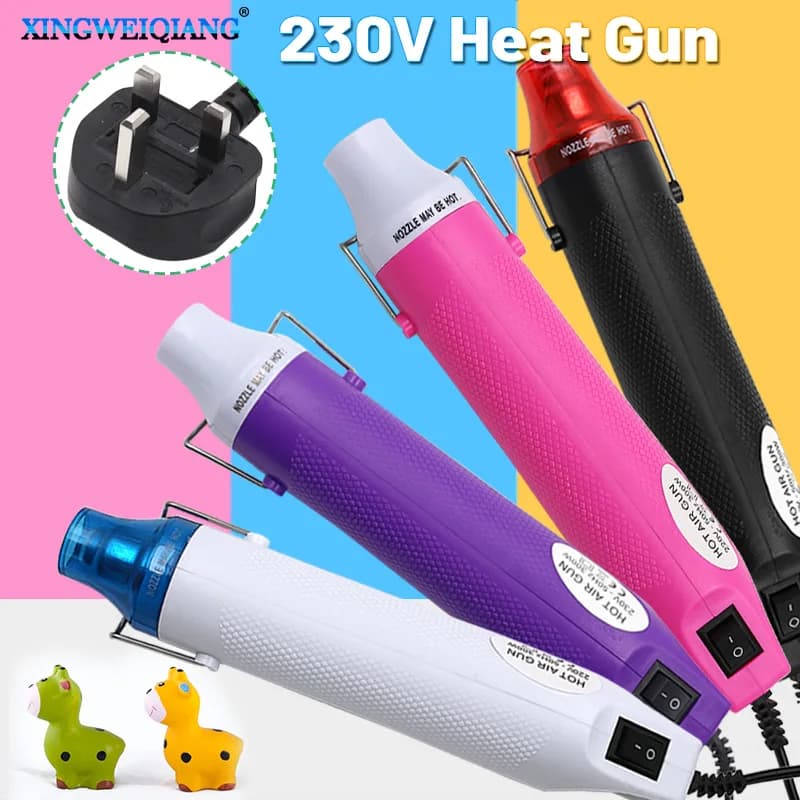 230V normative inglesi fai-da-te con pistola termica utensile elettrico pistola ad aria calda da 300W con sedile di supporto in plastica termoretraibile
