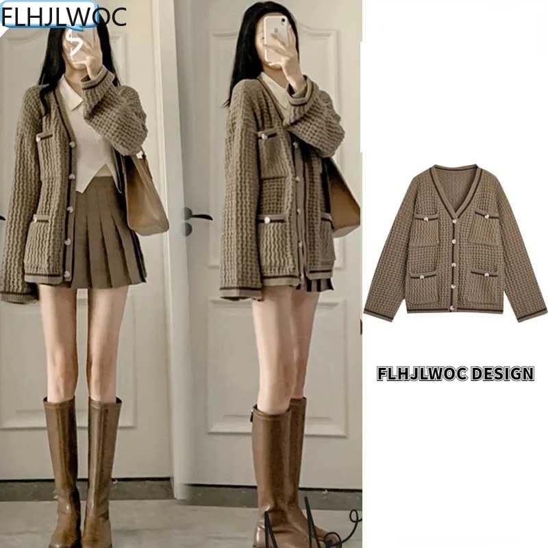 Chic Loose Cute Sweater Women Sweet Grils Japan Style Vintage Bow Tie Outerwear Single Breasted Button Knitted Cardigans Coats