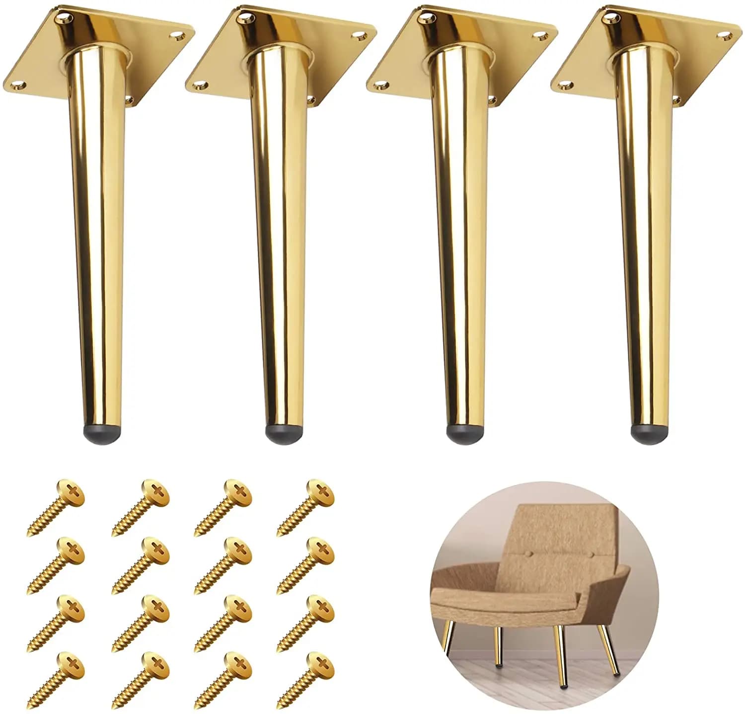 4 pezzi mobili dorati armadio gambe in metallo gamba conica rotonda mobili fai da te divano tavolo letto scarpiera gambe scrivania 15/20/25/30cm