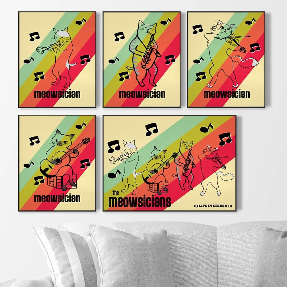 Nordic Poster and Print Cat People Band Funny Concert Painted on Canvas Abstract Wall Images for Living Room Home Decorations Without Frame