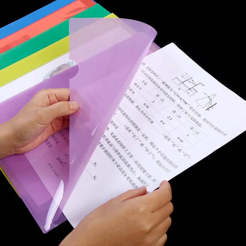 Cartella a forma di L Cartella A4 Cartella per graffette per studenti Cartella per presentazione in PP con LOGO personalizzato Organizzatori per ufficio Cartella di file Organizzatore