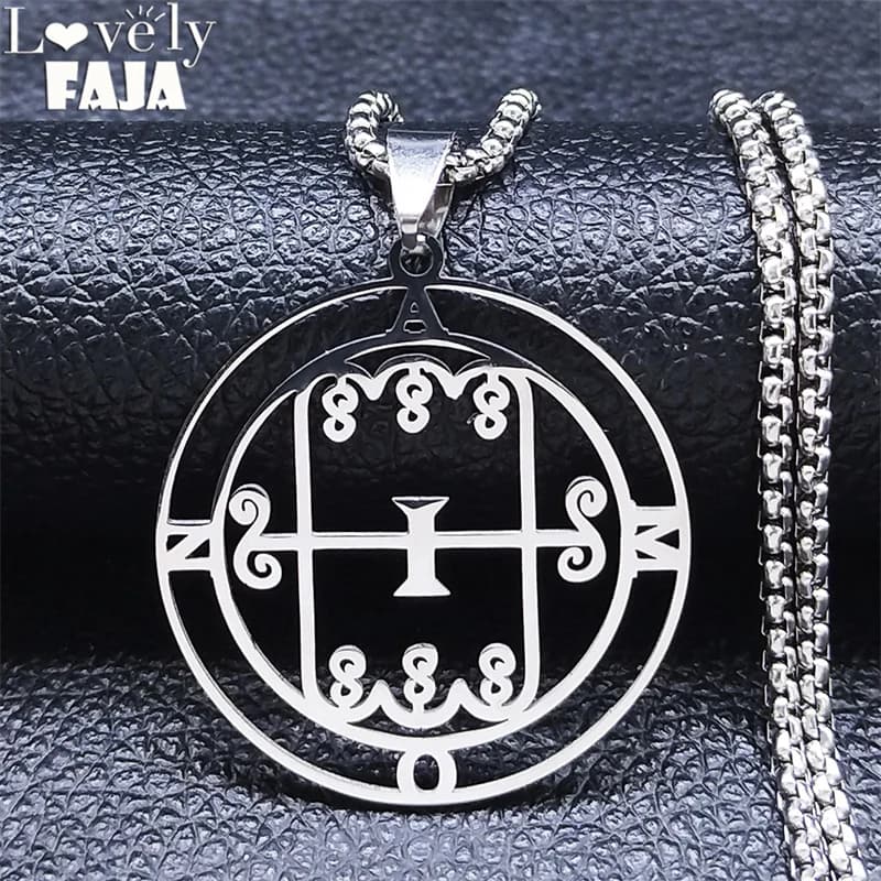Paimon sceal Sigil of Amon Seal Satan Stainless Steel Necklaces Baphomet Silver Color Necklace Hides Shirt Jewelry N8043S03