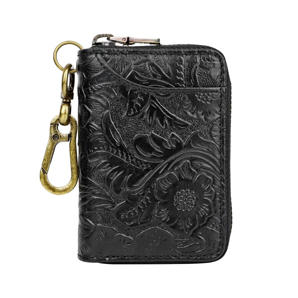 RFID Blocco della carta di Raccoglitore Del Cuoio Genuino Chiave 6 Portachiavi Governante Chiave Dell'automobile Slot Mini Borsa Della Moneta Del Supporto di Carta Con La Chiusura Lampo Per unisex
