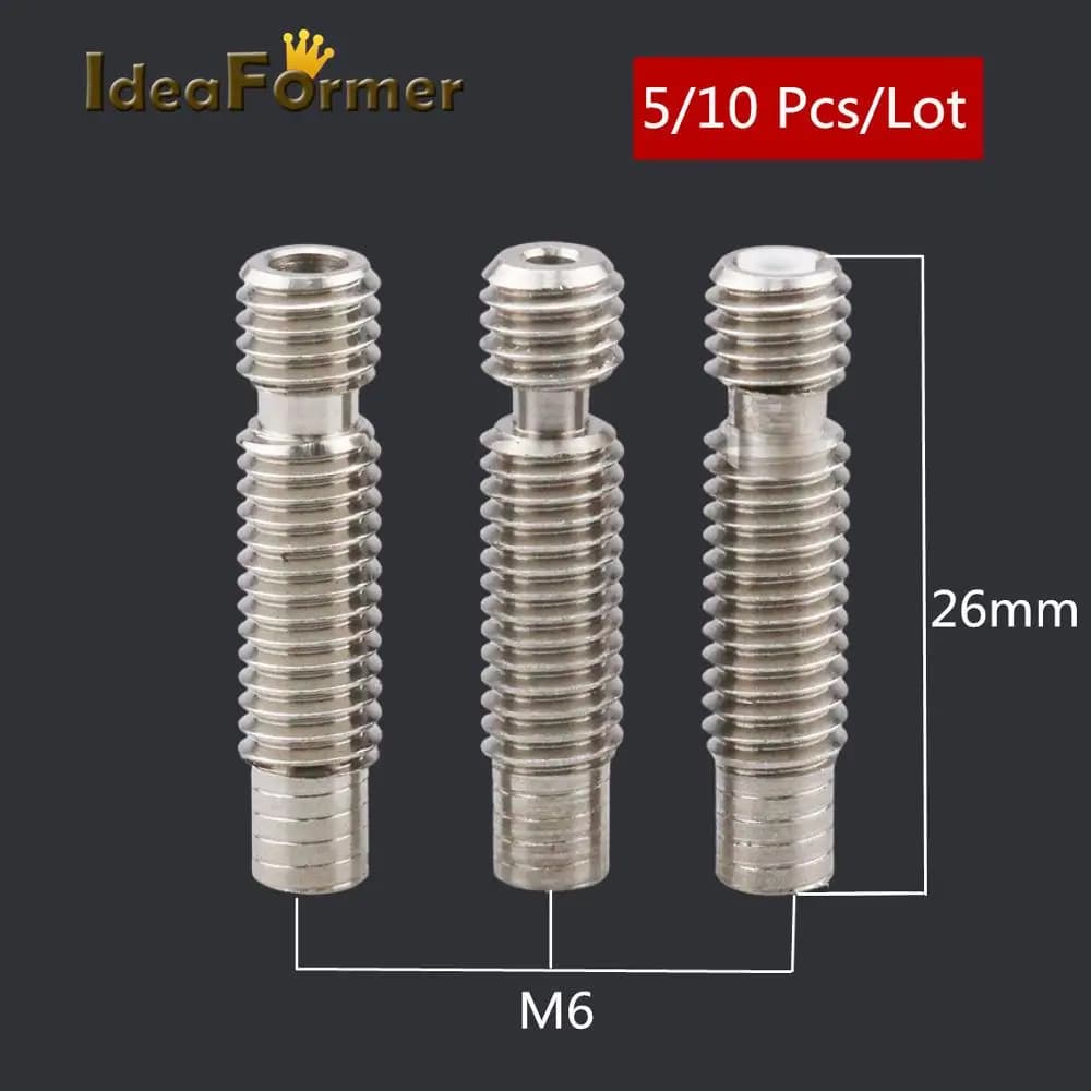 5/10Pcs stampante 3D V6 M6 * 26mm Wade a breve distanza gola Heat break tubo in PTFE integrato interamente in metallo/acciaio per filamento da 1.75/3.0mm.