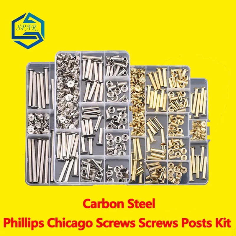 Phillips Chicago Screws Binding Screws Posts Assortment Kit for Scrapbook Photo Albums Binding and Leather Carbon Steel M5
