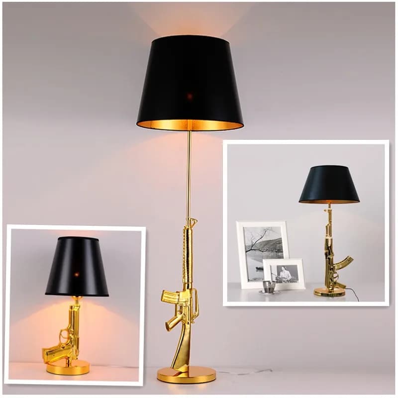 Lampada da tavolo moderna di lusso AK47 Gun Design Decorazione da scrivania Illuminazione Lampada da terra ad angolo a LED Luce notturna da lettura sul comodino in metallo creativo