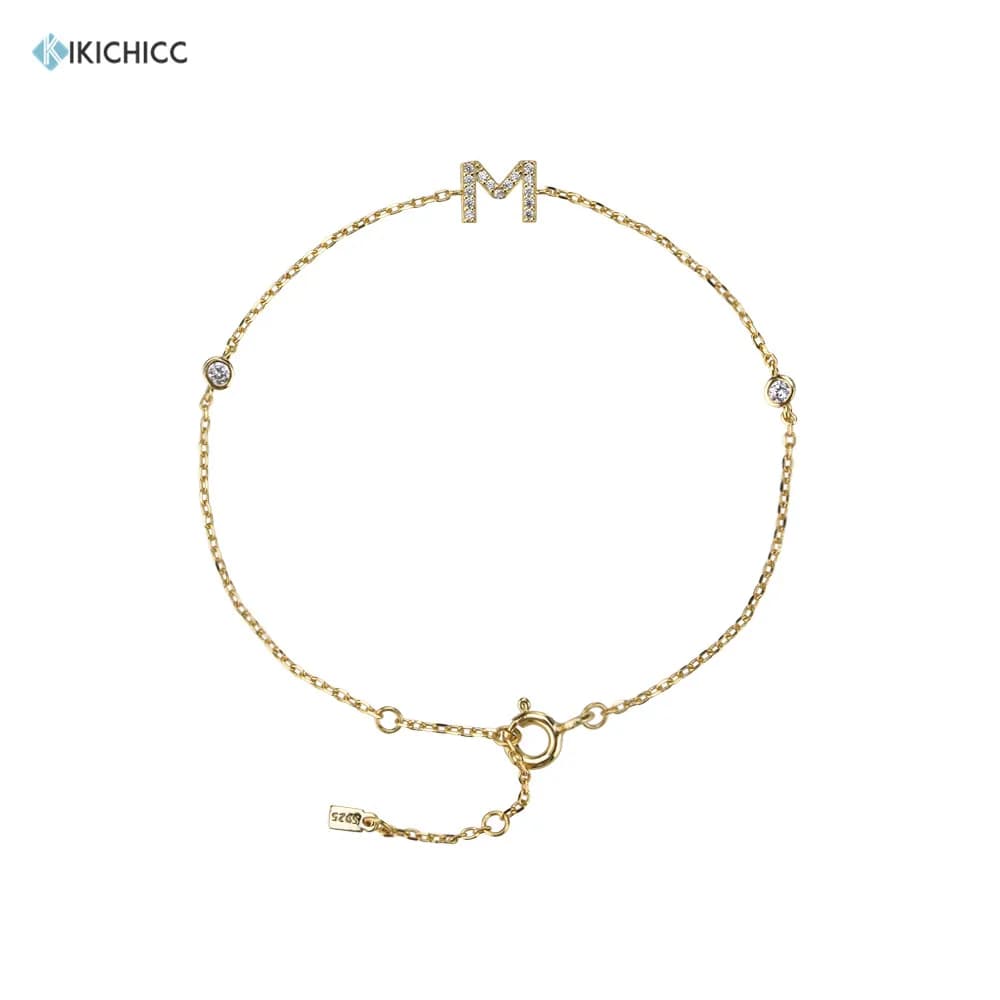 Kikichicc 100% 925 Sterling Silver Alfabeto M T Lettera SM Bracciale iniziale e braccialetto di cristallo CZ Zircone Gioielli 2020 moda