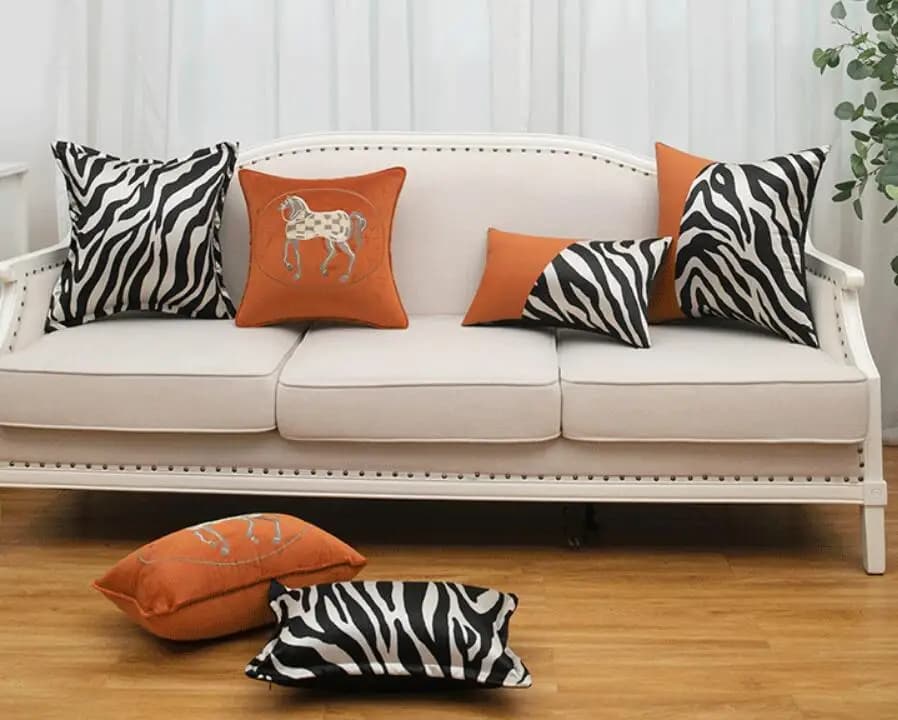 fodera per cuscino cavallo in velluto arancione di lusso leggero fodera per cuscino lombare con motivo pelle di zebra