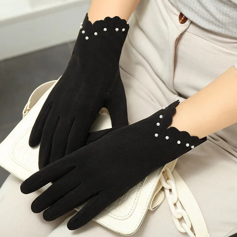 Guanti da guida per touch screen caldo con dita intere in pizzo perlato sottile autunno inverno Guanti da ciclismo antivento per sport all'aria aperta da donna R76