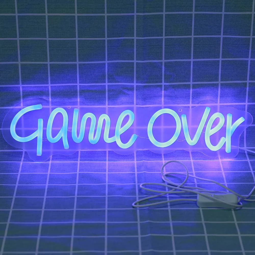 Game over LED Insegna al neon Alimentata tramite USB Parete della stanza Arte Decorativa Festa Camera da letto Casa Bar Luci notturne Spettacolo appeso