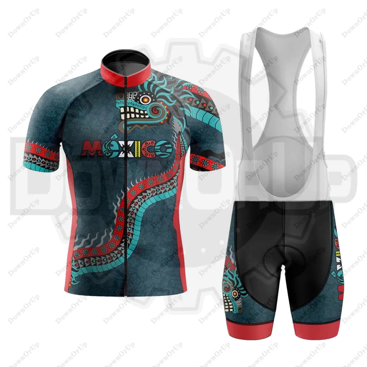 Men's Bike T-shirt Mexico Set Short sleeves Mountain bike clothing kit Shorts with suspenders Breathable gel padding
