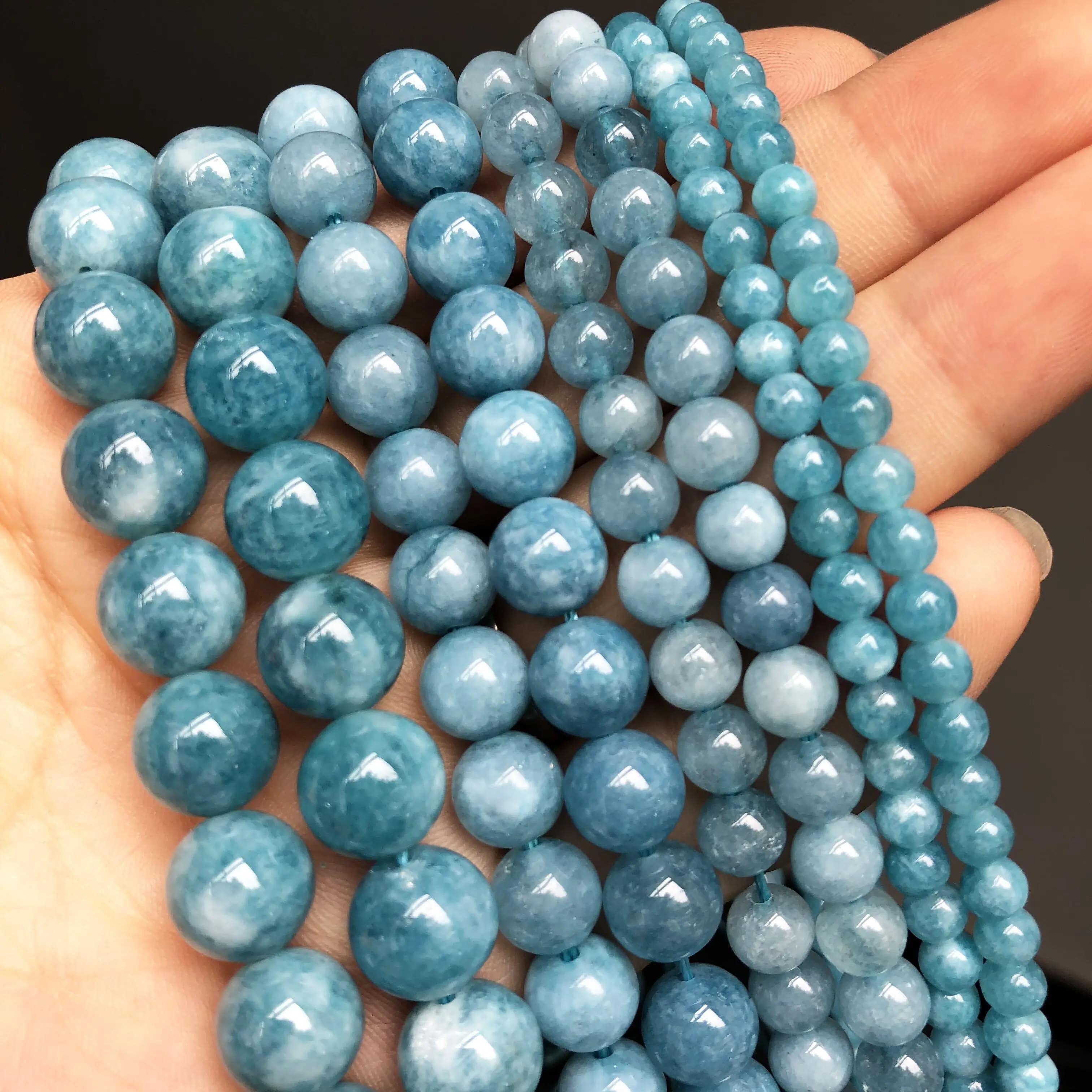 Pietra naturale blu scuro calcedonio giade perline rotonde perline allentate del distanziatore per la creazione di gioielli 4/6/8/10/12mm braccialetti fatti a mano fai da te