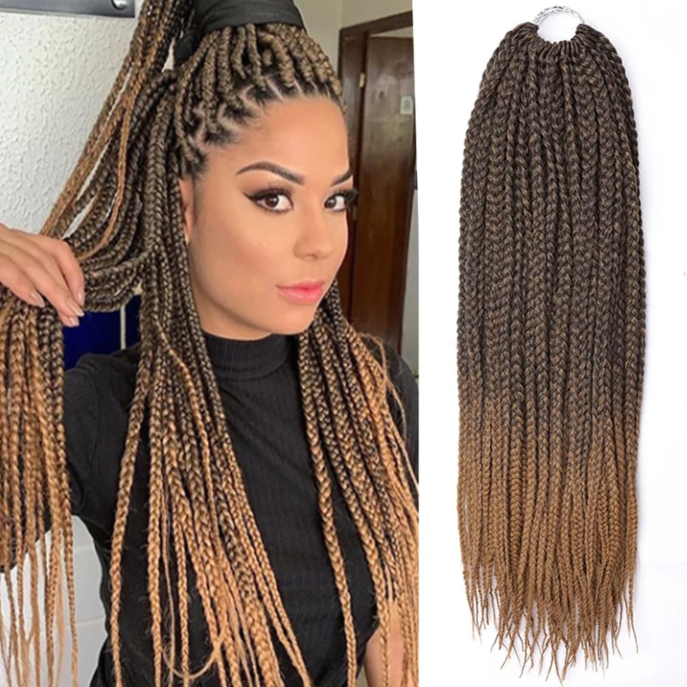 Box Trecce Capelli all'uncinetto Ombre Estensioni dei capelli intrecciati sintetici Trecce all'uncinetto Capelli per trecce africane Marrone per donne nere