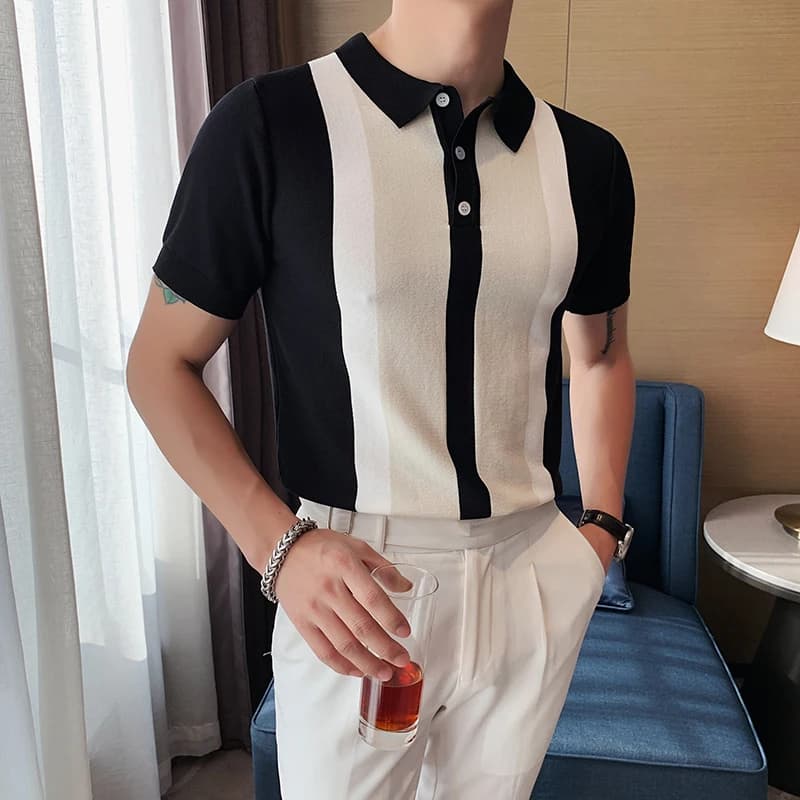 POLO da uomo a maniche corte abbinata a colori di moda estiva in stile britannico