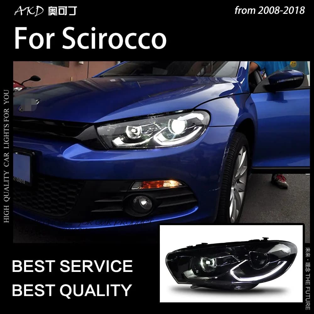 AKD Car Styling for Scirocco LED Headlight 2008-2018 Scirocco Head Lamp LED DRL Projector Lens High Beam Auto Accessories