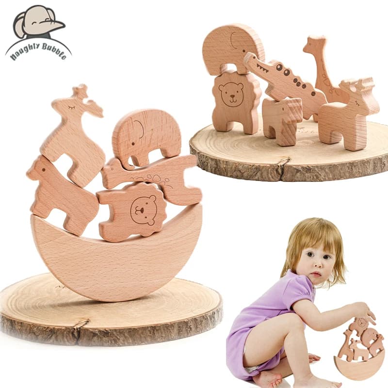 Giocattoli di legno per bambini Montessori giocattoli interattivi educativi per bambini giocattolo impilabile per animali blocchi di costruzione impilati in legno regali per neonati