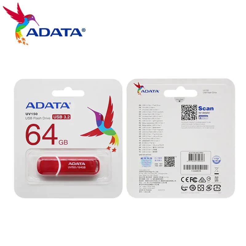 ADATA UV150 Chiavetta USB 3.2 Chiavetta USB 32 GB 64 GB Rosso Nero Chiavetta di memoria ad alta velocità U Disco Flash USB3.2 pendrive per PC