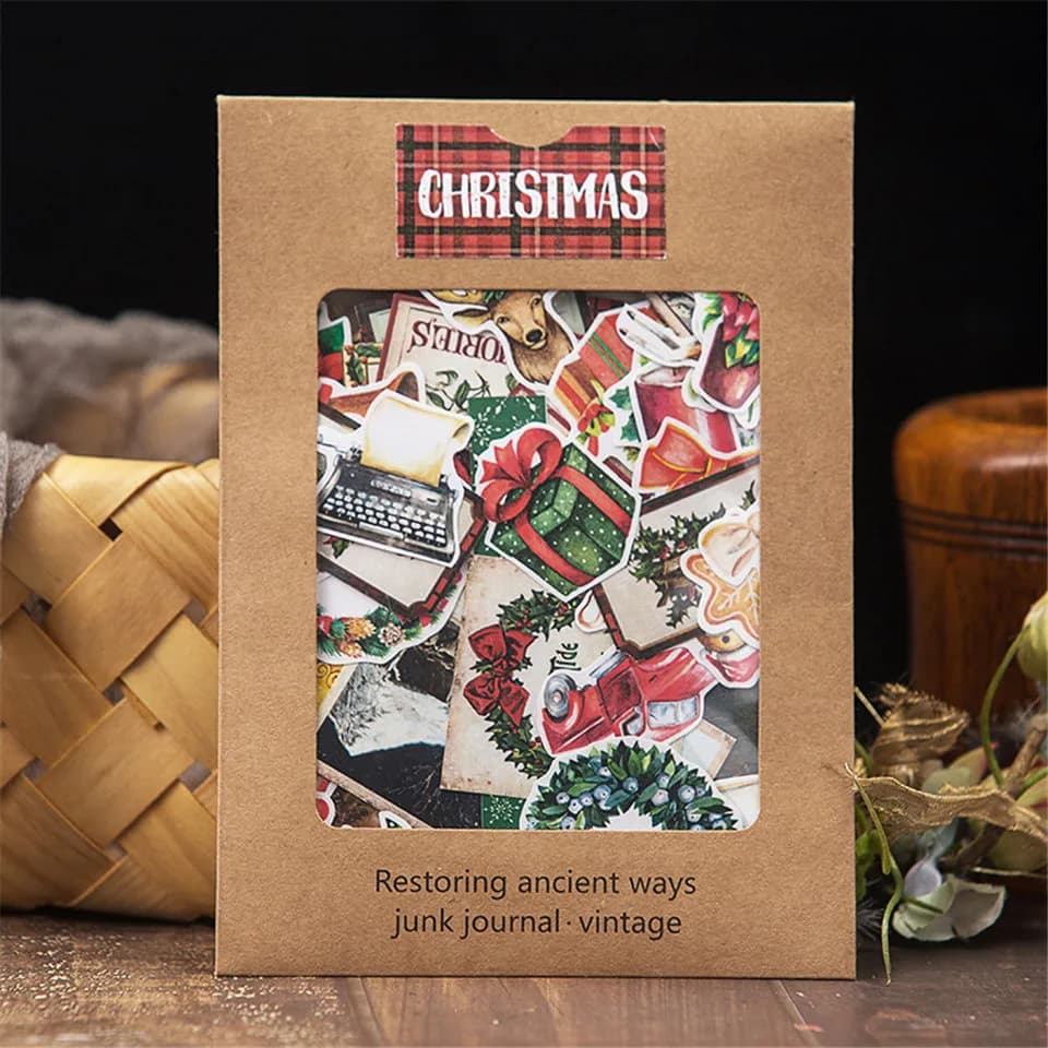 138Pcs Christmas Material Paper Stickers Kits Die Cut For Scrapbooking Junk Journal TN Planner Photo Album Sticker Card Making