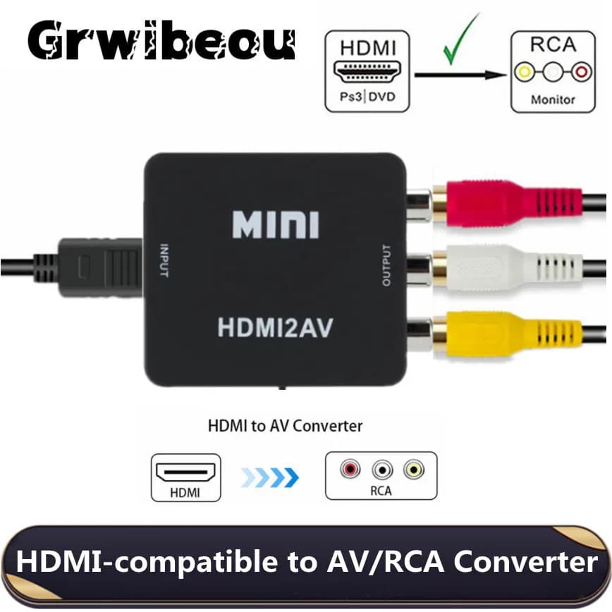 Grwibeou 1080P Convertitore compatibile HDMI a RCA AV/CVSB L/R Video Box HD 1920*1080 HDMI2AV Supporto NTSC PAL Uscita da HDMI a AV