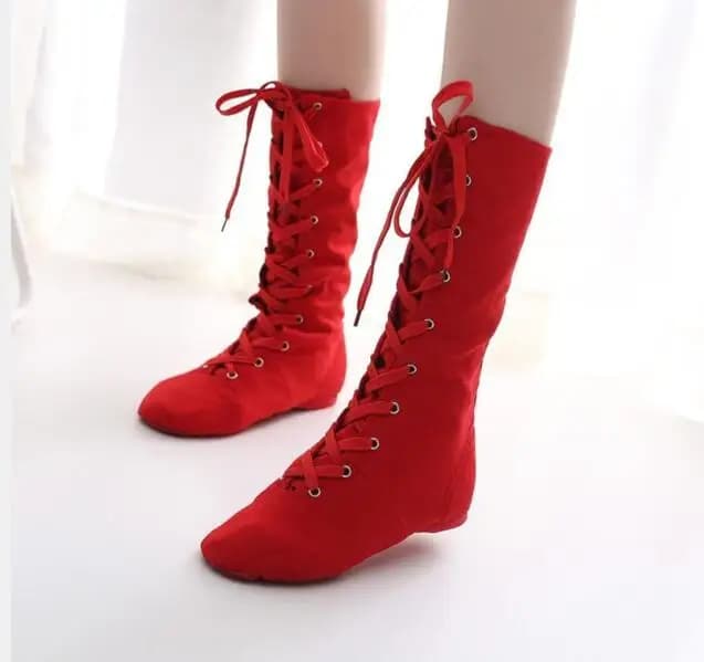 1 paia/lotto stivali da ballo in tela stringate Jazz Street Dance Boot solid scarpe di tela lunghe scarpe da ginnastica da ballo