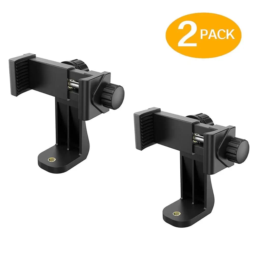 Supporto universale per treppiede per telefono (confezione da 2) Supporto per telefono cellulare con adattatore a vite da 1/4" con morsetto regolabile compatibile con iPhone, Samsung