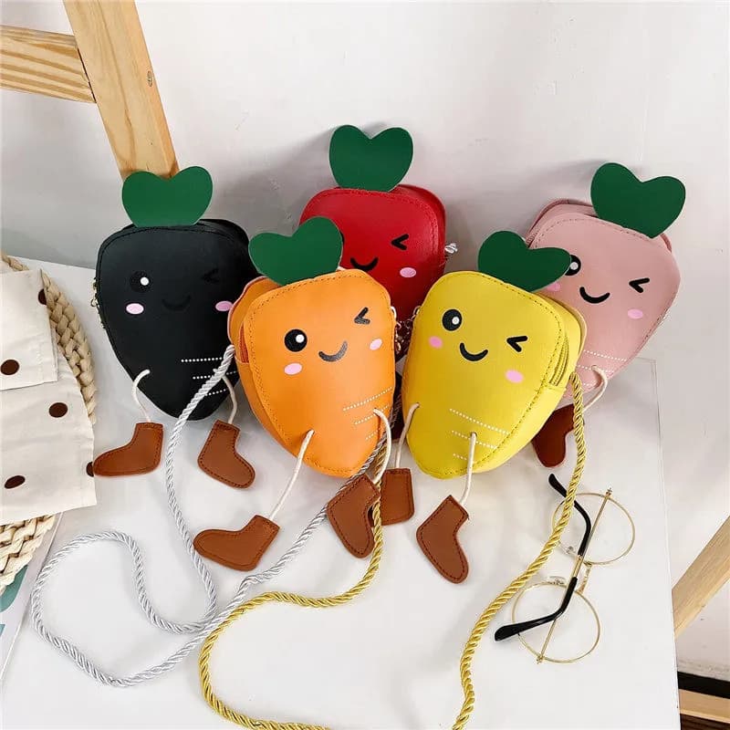 Nuova vendita calda ragazze PU portamonete borsa portafoglio bambini carota una borsa a tracolla piccola portamonete cambio portafoglio borsa per bambini