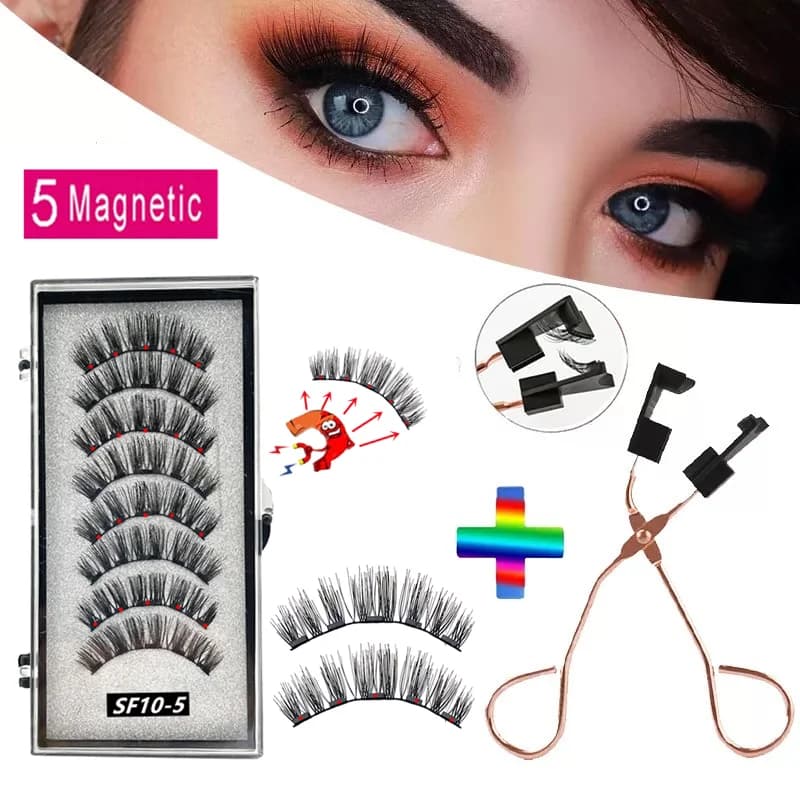 4 pairs 5 magnets 3D Magnetic fake lashes Handmade artificial fake lashes Magnetic natural mink eyelashes with tweezers