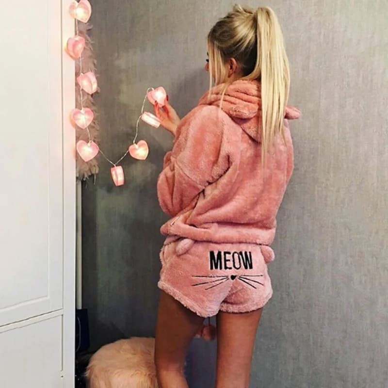 Nuove donne pigiama set autunno inverno gatto cartone animato pigiama caldo donna indumenti da notte Pijama Mujer indumenti da notte homewear plus size 5XL