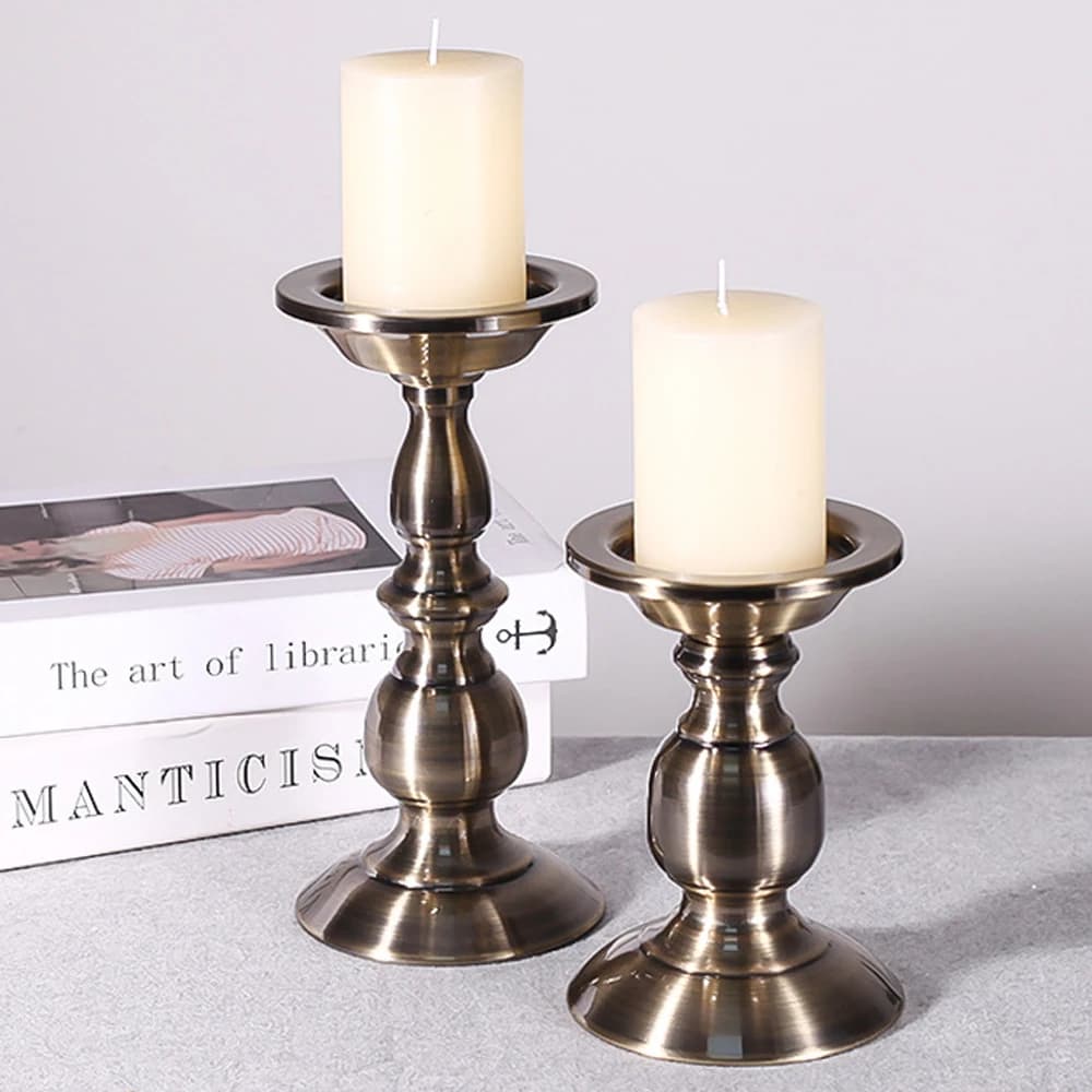 Retro bronzo dorato candeliere ferro artigianale venature del legno candela sostenitore fai da te LED te tealight stand casa ufficio armadio ornamento regalo
