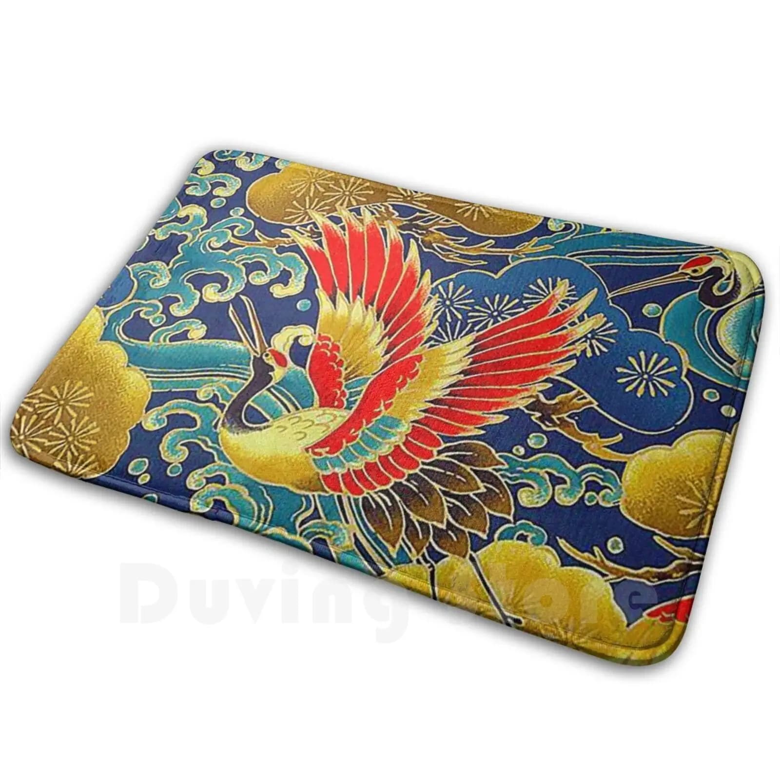 Kimono Detail 10 Tappetino Tappeto Tappetini antiscivolo Camera da letto Golden Heron Cicogna Kimono giapponese