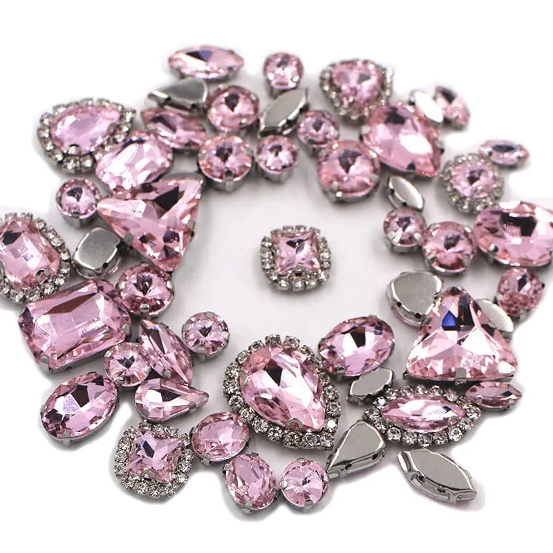 50 pz/borsa rosa forma mista cucire su vetro strass argento artiglio e fibbia di cristallo fai da te decorazione di cerimonia nuziale vestiti/scarpa/vestito