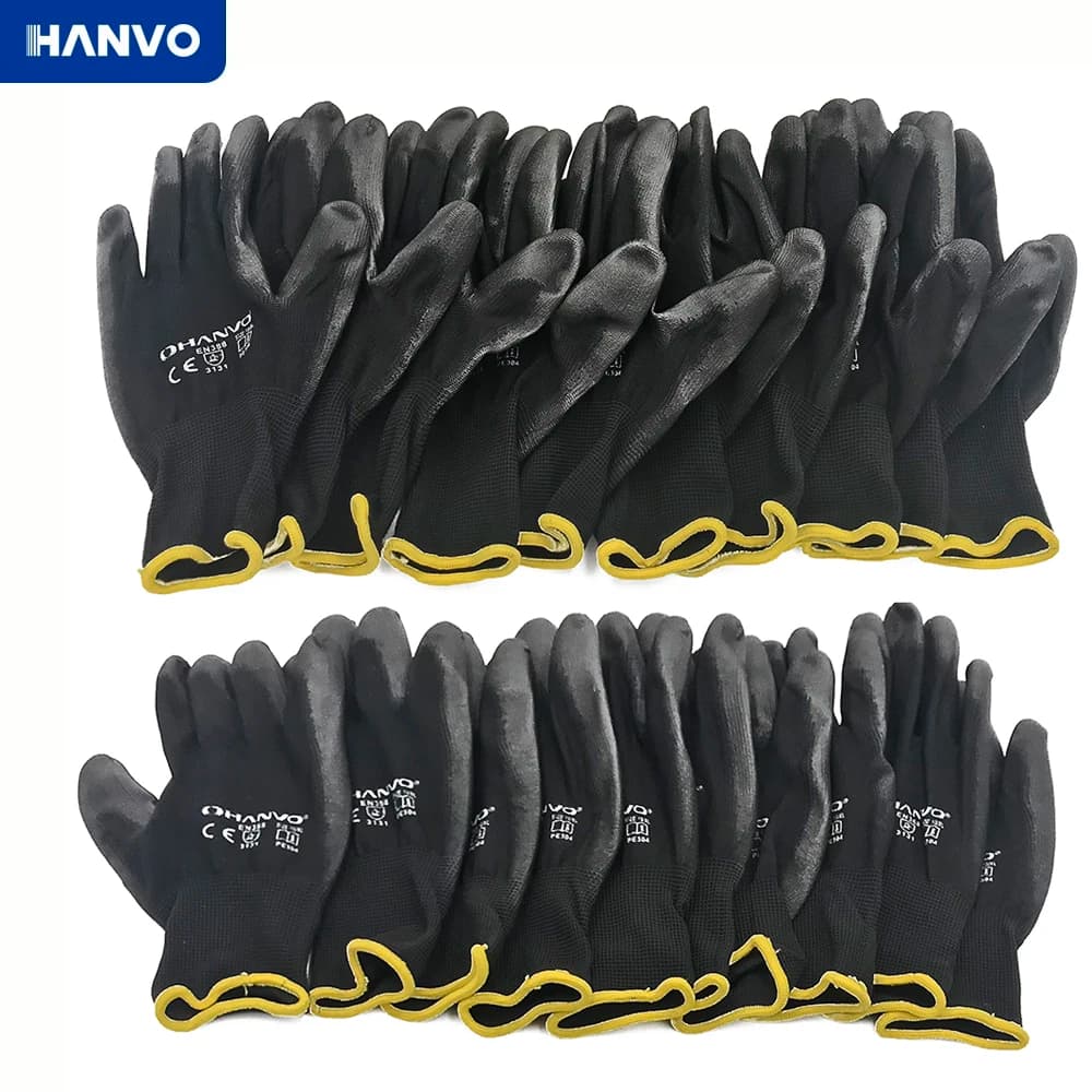 10 paia di guanti da lavoro in cotone di nylon con rivestimento di sicurezza in nitrile PU Guanti da lavoro meccanico con rivestimento sul palmo hanno CE EN388