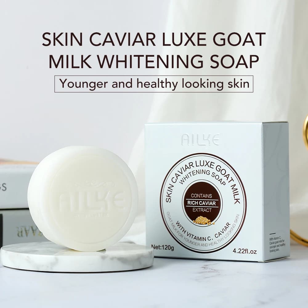 AILKE Sapone sbiancante al latte di capra, lavaggio viso e corpo idratante, con estratto di caviale, liscio, tono uniforme della pelle, regalo per lei