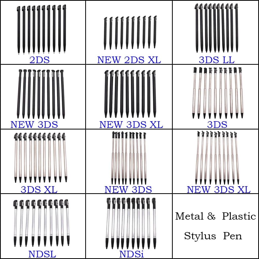 10 Pezzi Stilo Telescopico in Metallo e Plastica per Touch Screen, Compatibile con 2DS, 3DS, New 2DS LL XL, New 3DS XL LL, NDSL, NDSi