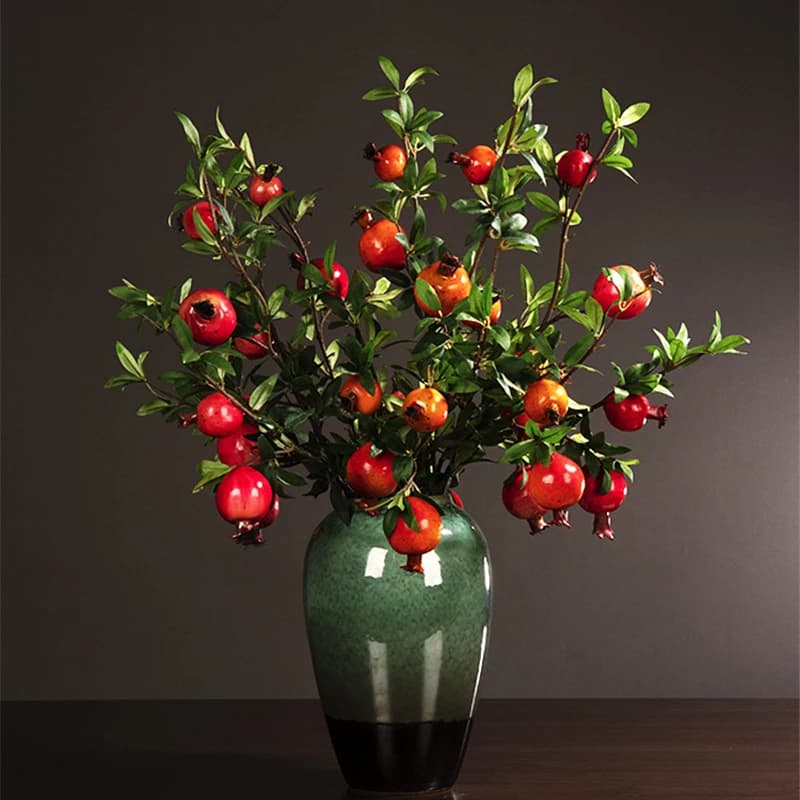 Melograno Fiore artificiale Frutta rossa Rami di fiori secchi Decorazione della casa Ornamenti Soggiorno Bouquet di piante artificiali