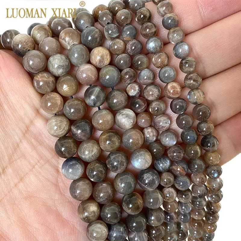 Wholesale AAA 100% Natural Black Strip Sunstone Round Stone Beads For Jewelry Making DIY Bracelet Necklace 4/ 6/8/10MM