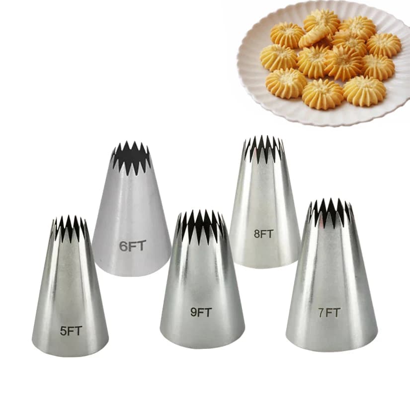 5FT/6FT/ 7FT/ 8FT/ 9FT Ugelli per pasticceria per cupcake in crema in acciaio inossidabile Decorazione di torte Punte per tubazioni di glassa Strumenti di cottura