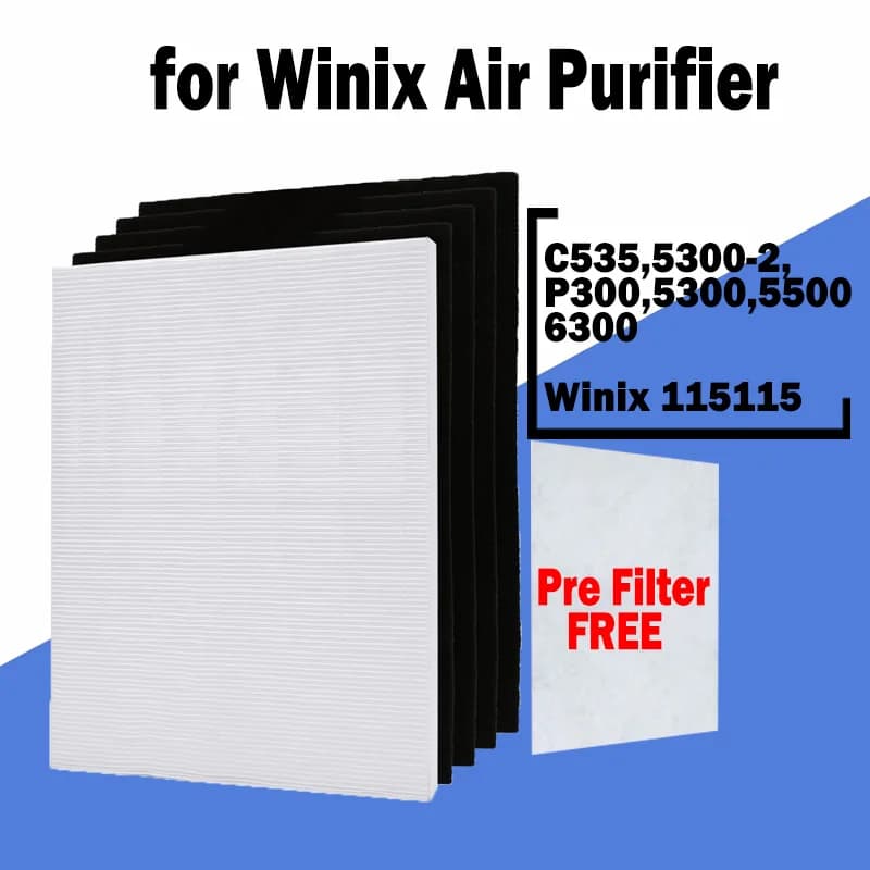 Montare Winix 115115 Set di elementi filtro aria 1 schermo filtro aria HEPA 4 filtri a carbone attivo di ricambio per C535,5300-2,P300