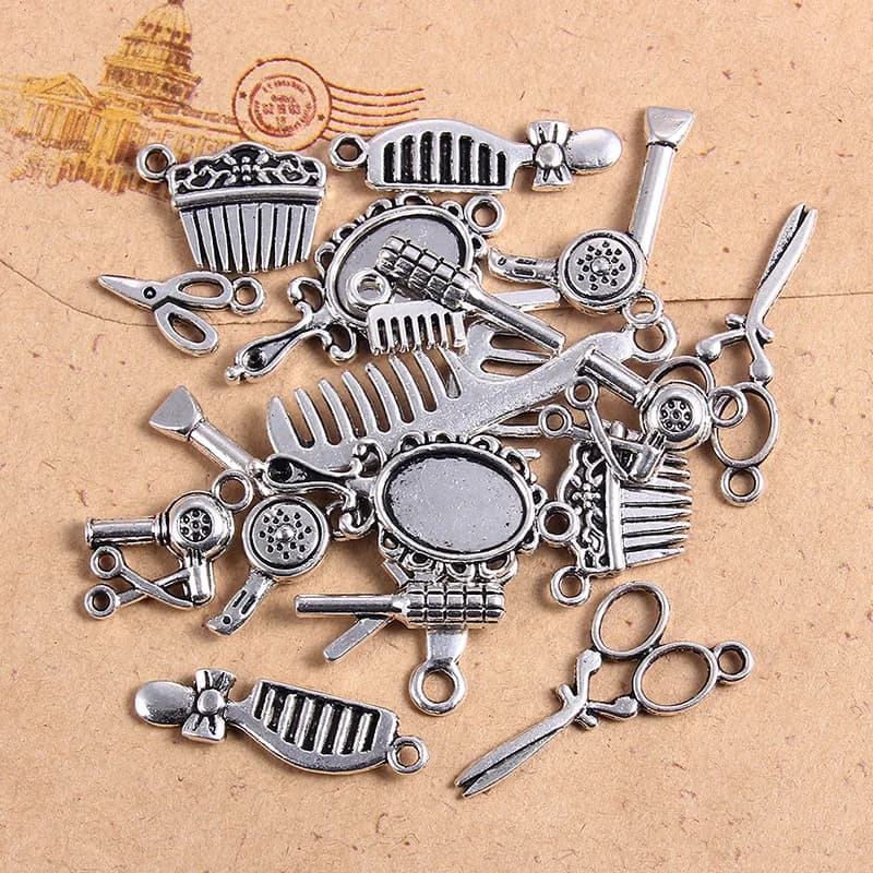 20 pcs silver Tibetan Charms scissors/dryer/hairs/sweet/sweet/bigodini charm pendant for Unisex accessories jewelry DIY necklace