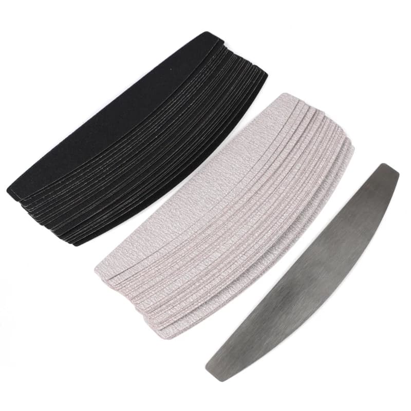 Lima per unghie in carta vetrata rimovibile nera/grigia da 10 pezzi con manico in acciaio inossidabile tampone per unghie di ricambio in metallo 100/180 per manicure
