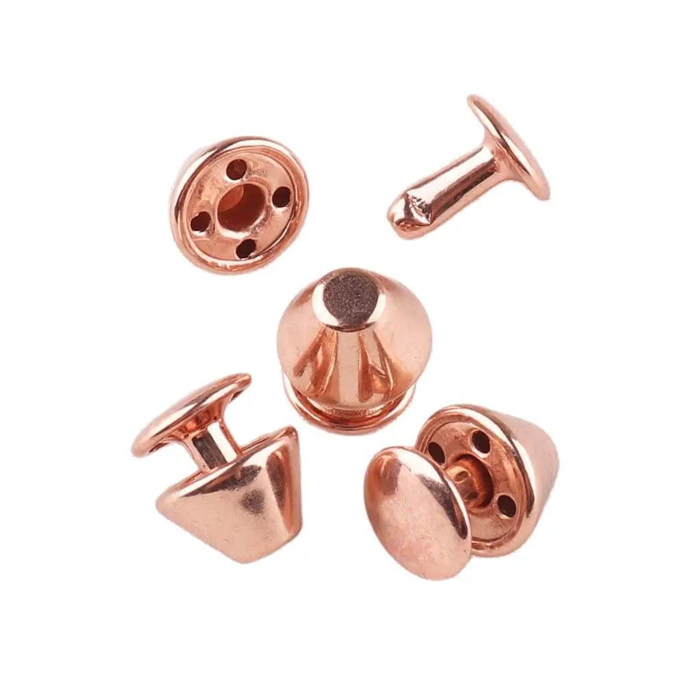 100 set 9*12mm Rivetti rotondi a doppio cappuccio Oro rosa Rivetti con perno Borsa Scarpe Indumento Decorazioni artigianali in pelle FAI DA TE Cucire Forniture FAI DA TE