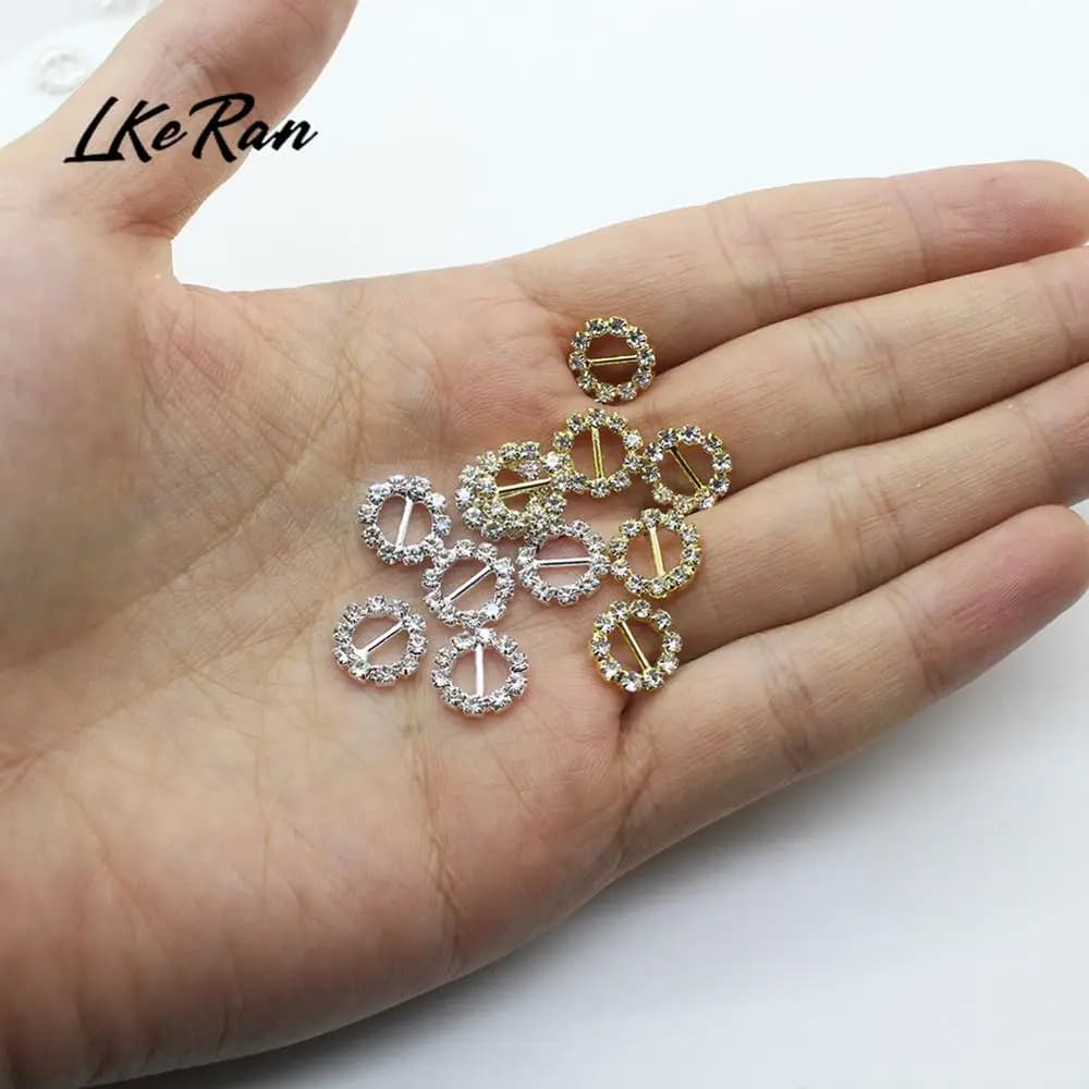LKERAN Interno 6mm Mini 10 Pezzi Fibbie Rotonde con Strass Decorazione in Cristallo Nastro adatto per Matrimonio e Cintura per Scarpe Fibbie per Vestiti