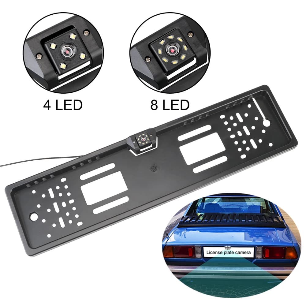Telecamera per retromarcia per auto 12V 4/8 LED Porta targa europea UK Sensore di parcheggio Ricevitore Vedio inverso 2.4G PDC Parltronics Set
