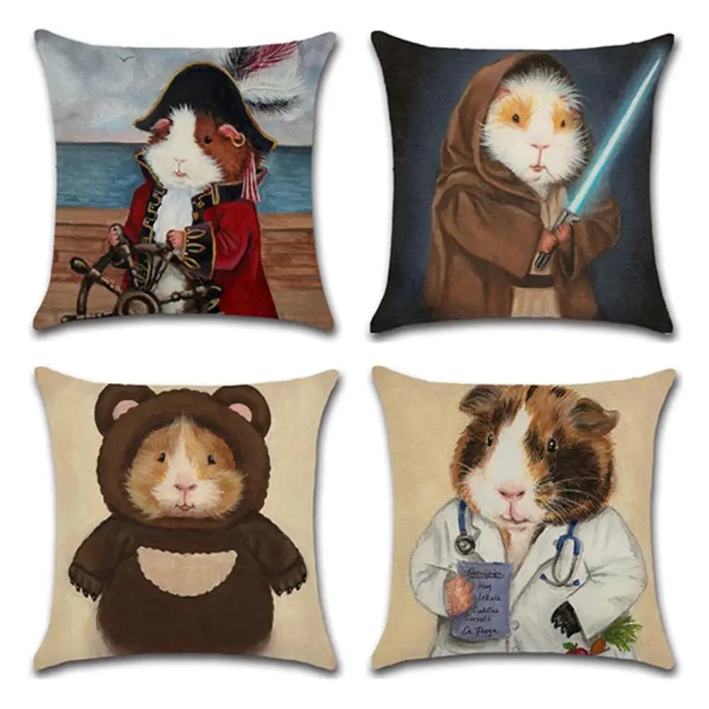 Cute Cartoon Guinea Pig Cushion Cover Cotton Linen Pig Decorative Pillowcase Home Accessories Sofa Car Pillow Case almohada